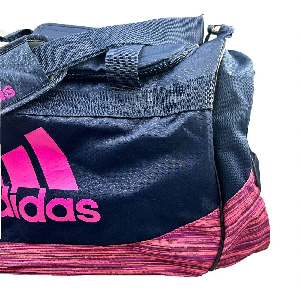 Adidas Defender II Duffel Bag Small Gym Sports Travel Carry On Navy Blue Pink